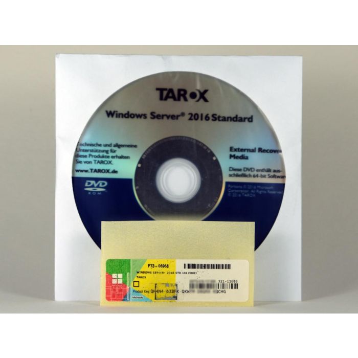 Windows 2016 Server Standard Edition (Tarox, frei installierbar), deutsch (für bis zu 24 Kerne) Windows 2016 Server Standard Edition (Tarox, frei installierbar), deutsch (für bis zu 24 Kerne)