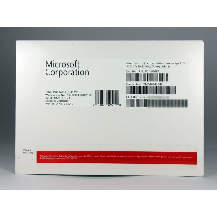 Windows 2019 Server Datacenter Edition, Additional License (SB), (+4 Kerne)