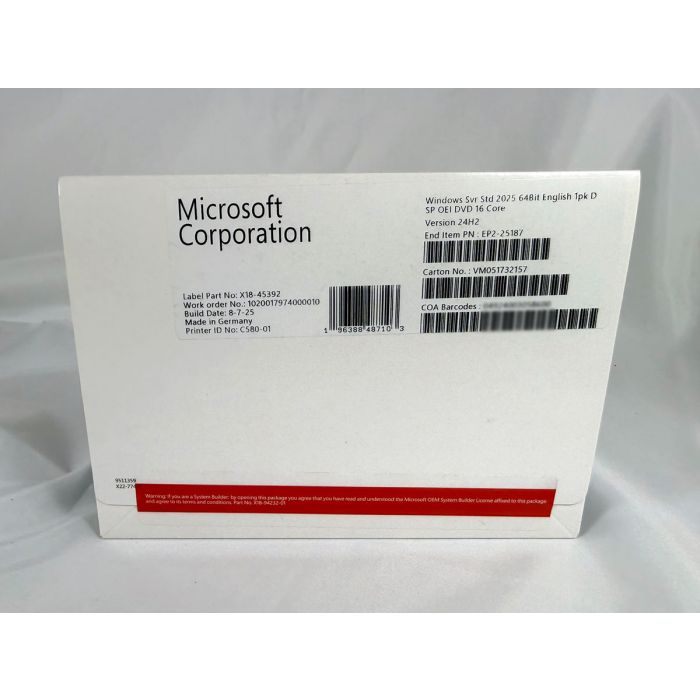 Windows 2025 Server Standard Edition SB, englisch (für bis zu 16 Kerne) - neu Windows 2025 Server Standard Edition SB, englisch (für bis zu 16 Kerne) - neu