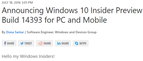 Windows 10 Insider Preview Build 14393 – Release to Manufacturing (RTM) erschienen?
