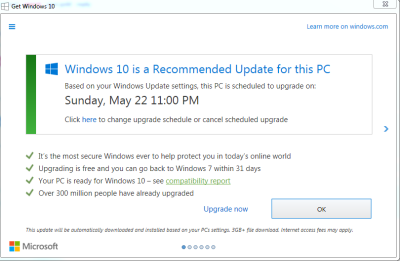 Hinweisfenster für Gratis-Upgrade auf Windows 10 soll verändert werden