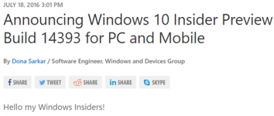 Windows 10 Insider Preview Build 14393 – Release to Manufacturing (RTM) erschienen?